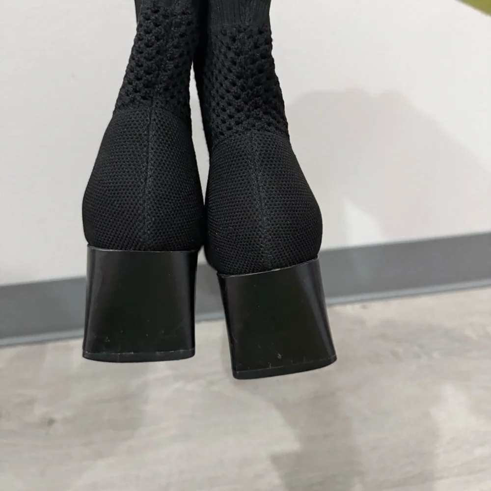 Vivaia Boots Melissa Square Toe Perforated Comfort Cushion Heeled in Black